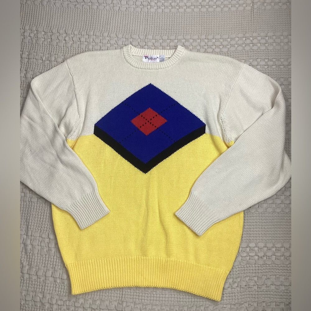 Vtg Men’s Parker Of Vienna Knit Sweater Argyle Pattern XL